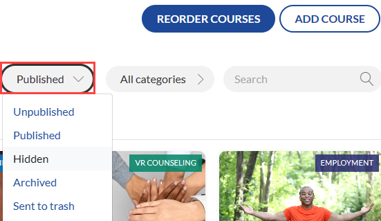 Course library status dropdown