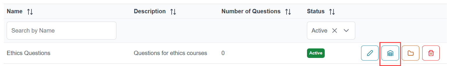 Table listing question banks